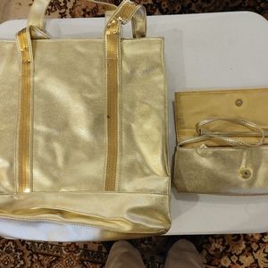 Gold Shoulder Bag & Wallet Set